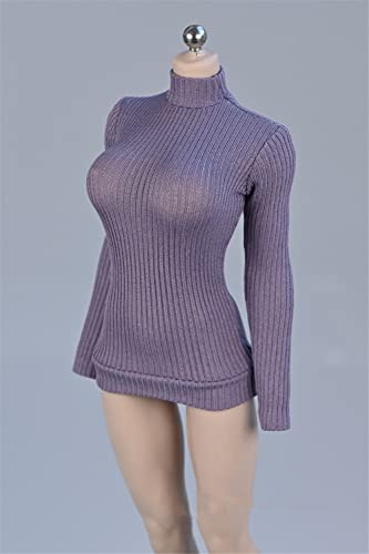 VUSLB 1/12 Scale Female Figure Clothes,Female Stretch Tight Sweater Thick Striped Bottoming Shirt Costume for 6inch Action Figure (Gray-Purple) von VUSLB