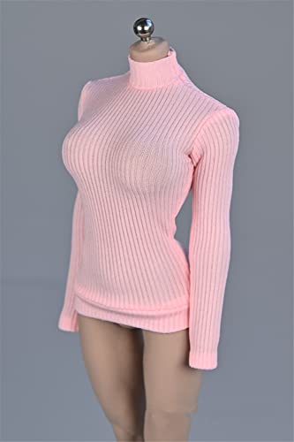 VUSLB 1/12 Scale Female Figure Clothes,Female Stretch Tight Sweater Thick Striped Bottoming Shirt Costume for 6inch Action Figure (Pink) von VUSLB