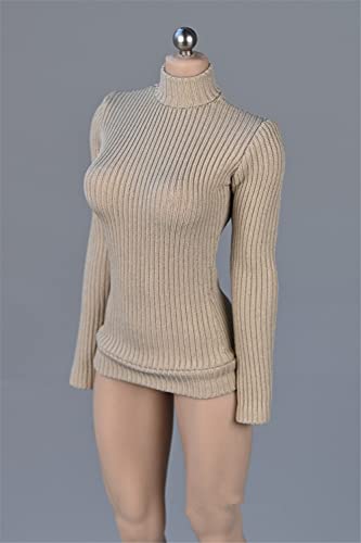 VUSLB 1/12 Scale Female Figure Clothes,Female Stretch Tight Sweater Thick Striped Bottoming Shirt Costume for 6inch Action Figure (Sand Color) von VUSLB