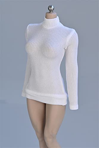 VUSLB 1/12 Scale Female Figure Clothes,Female Stretch Tight Sweater Thick Striped Bottoming Shirt Costume for 6inch Action Figure (White) von VUSLB