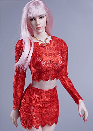 VUSLB 1/6 Scale 12 Inches weiblich Figure Doll, Handmade Dress Costume, Outfit for , JIAOU Action Figure CM117(Red) von VUSLB