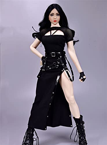 VUSLB 1/6 Scale 12 Inches weiblich Figure Doll, Handmade Punk Costume, Top+Skirt Outfit Set for , JIAOU Action Figure CM198(Black) von VUSLB