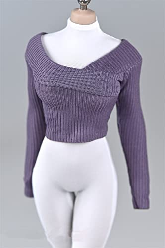 VUSLB 1/6 Scale Female Clothes,Woman's Sweater Tops Wide Collar Pullover Shirt Costume Outfit Clothing for 12inch PH TBL JO Female Action Figure (Gray-Purple) von VUSLB