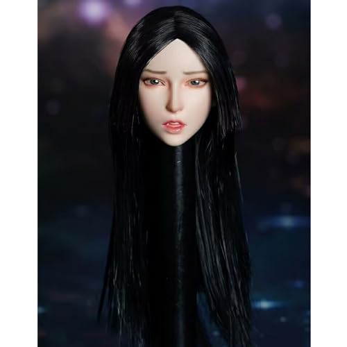 VUSLB 1/6 Scale weiblich Figur Kopf,Asian Girl Expression Planted Hair Kopf Carved for 12inch ActionFigurn Body-B von VUSLB