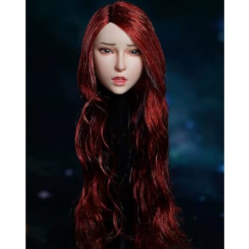 VUSLB 1/6 Scale weiblich Figur Kopf,Asian Girl Expression Planted Hair Kopf Carved for 12inch ActionFigurn Body-C von VUSLB