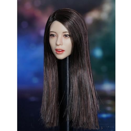 VUSLB 1/6 Scale weiblich Figur Kopf,Asian Girl Expression Planted Hair Kopf Carved for 12inch ActionFigurn Body-D von VUSLB