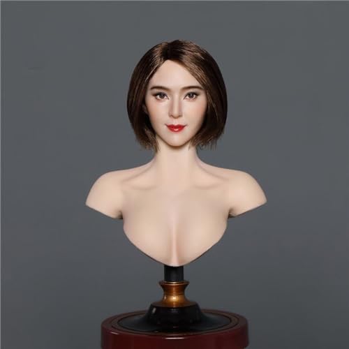 VUSLB 1/6 Scale weiblich Figur Kopf,Beauty Asian Girl Planted Hair Kopf Carved for 12inch ActionFigurn Body Doll Colleciton-C von VUSLB