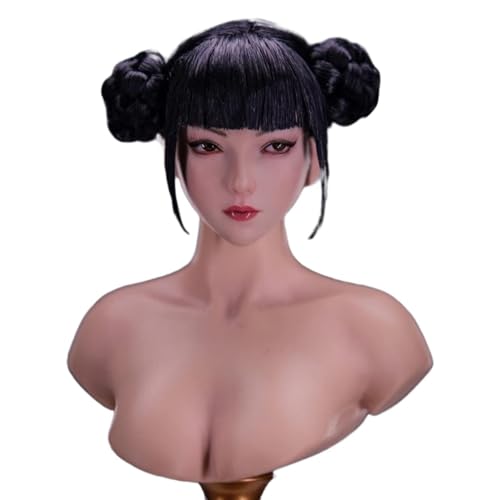 VUSLB 1/6 Scale weiblich Kopf,Asian Beauty Girl Pale Skin Planted Hair Kopf Carved for 12inch ActionFigurn Body Collectible-A von VUSLB