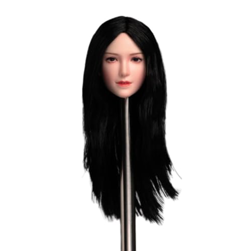 VUSLB 1/6 Scale weiblich Kopf Miniature Kopf Model ActionFigurn Pale Skin Black Long Straight Hair Asian Girl Beauty Kopf Carving Fit for 12 inch militär Figur Body Doll von VUSLB