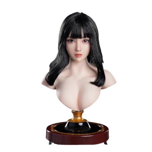 VUSLB 1/6 Scale weiblich militär Kopf Asian Girl Pale Skin Planted Hair Kopf Carving fit for 12inch PH TBL JO ActionFigurn Body (Black Long Hair) von VUSLB