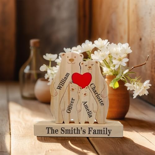 Personalisiertes Holzbär-Familienpuzzle mit 2-6 Namen, Benutzerdefiniertes Holzbär-Puzzle mit Familienname, Bärenpuzzle, benutzerdefinierte Puzzles, benutzerdefinierte Familiennamen Geschenke für von VUZUCOSH