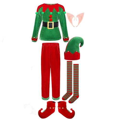 VYLYNL Set mit Decke und Mütze, für Mädchen, Kinder, Weihnachtsmann-Kostüm, für Jungen, Samt, Weihnachtsmann-Helfer-Kostüm, weihnachtliches Outfit, niedliche Outfits mit Leggings, sportlich (Grün, 5–6 von VYLYNL