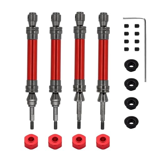 4 Stück Metall-Antriebswelle vorne und hinten CVD, for 1/10 for Traxxas Slash Rustler Stampede Hoss VXL 4X4 RC Autoteile(Red) von VYUHAksZ