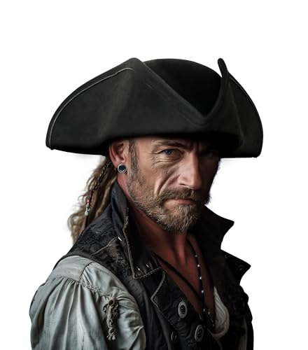 VZQI Piratenhut aus Leder, Distressed Kolonialstil, Dreispitz für Erwachsene, Halloween, Kostüm, Zubehör, Schwarz VZQI Piratenhut aus Leder, Distressed Kolonialstil, Dreispitz für Erwachsene, Halloween, Kostüm, Zubehör, Schwarz von VZQI