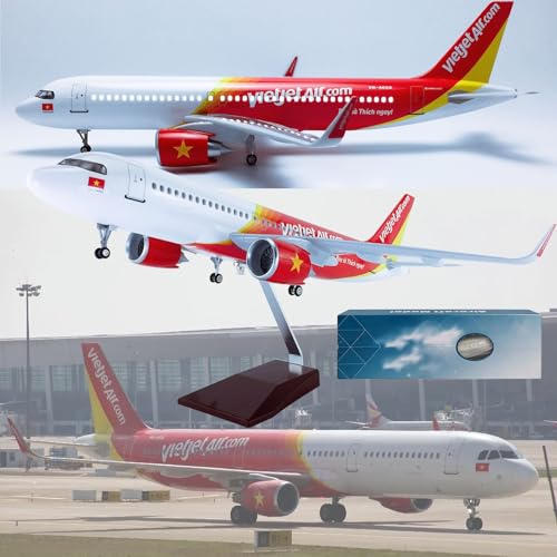 18,5-Zoll-Modellflugzeug Vietnam A320neo im Maßstab 1:79, Modellflugzeug, Sammlerstück, Kunstharz mit Rädern, Druckguss-Flugzeugmodus for die Sammlung(LED A320neo) von VaNmar