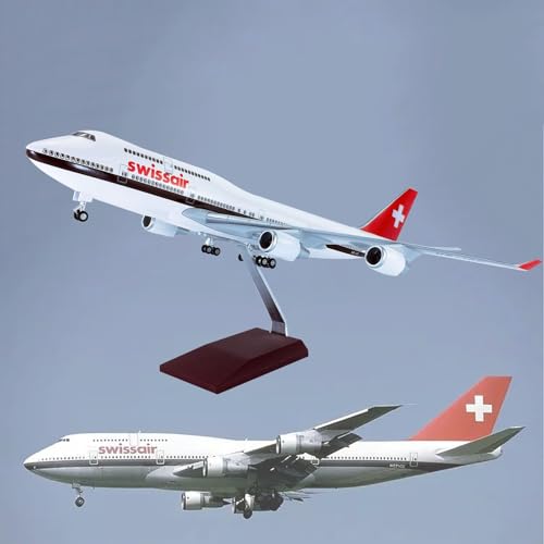 VaNmar 18,5-Zoll-Modellflugzeug Swiss B747-400 im Maßstab 1:150, Flugzeugmodell, Jet-Flugzeug, Sammlerstücke, Kunstharz mit Rädern, Druckguss-Flugzeugmodus for Sammeln(B747) von VaNmar