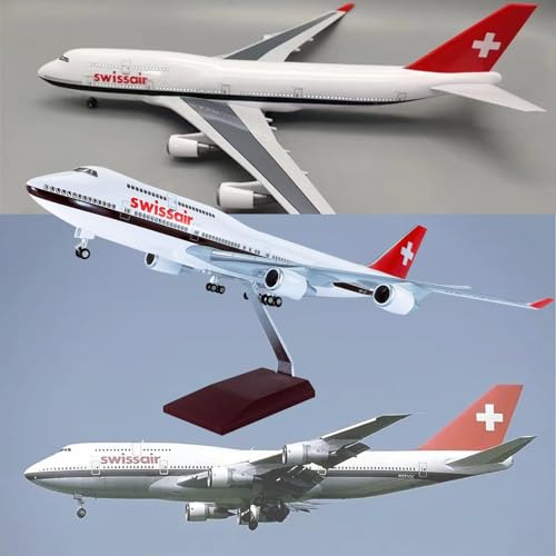 VaNmar 18,5-Zoll-Modellflugzeug Swiss B747-400 im Maßstab 1:150, Flugzeugmodell, Jet-Flugzeug, Sammlerstücke, Kunstharz mit Rädern, Druckguss-Flugzeugmodus for Sammeln(LED B747) von VaNmar