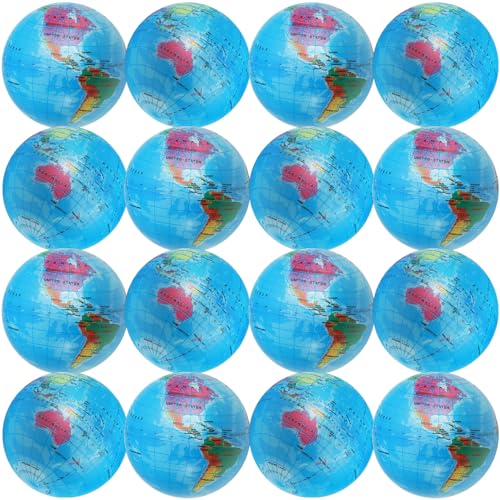 Vabrloy 16 Stück Stressbälle,6.3CM Stressball Globus,Klein Antistressball Weltkugel,Schaumstoffbälle,Mini Globus Stressball,Stressabbau Spielzeug fur Kinder Erwachsene Gastgeschenke Kindergeburtstag von Vabrloy