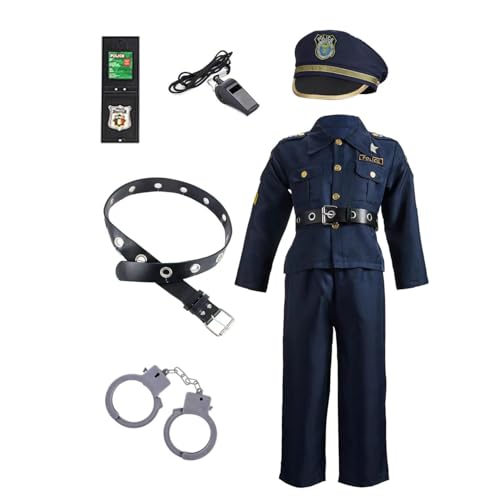 Vacclo Polizei Kostüm Kinder - 7/11 Sets Polizistenkostüm, Cosplay Polizei Polizeikostüm für Kinder mit Zubehör, Polizei Spielzeug für Jungen Halloween Karneval (7 Sets, L (120-130CM)) von Vacclo