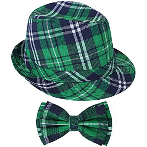 Vagbalena St. Patrick's Day Hut für Erwachsene mit Krawattenknoten grün karierter Tweedhut Irischer karierter grüner Hut St. Patrick's Day Accessoires für Männer, Frauen und Kinder. (Grün,Eine Größe) von Vagbalena