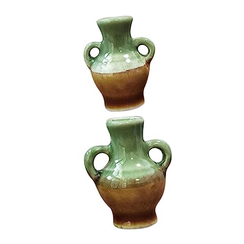 Vaguelly 1 Modell aus Keramik wohnaccessoires bastelzeug miniaturvase Binaurale Vase Miniatures Spielhaus Vase Miniatur-Vasendekor Mini-Hausverzierung Mini-Vase-Modell Green von Vaguelly