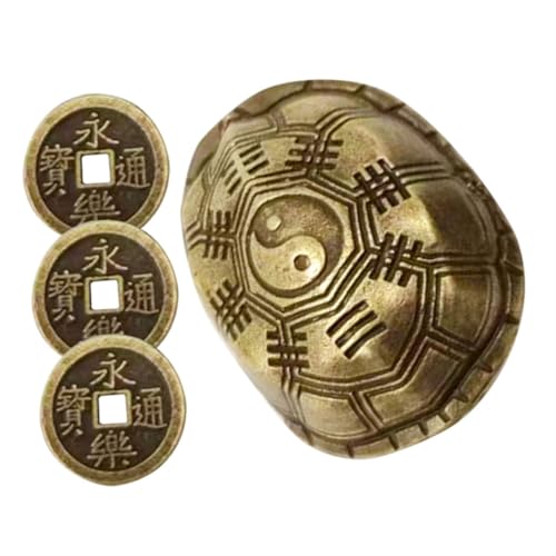 Vaguelly 1 Satz Bagua-schildkrötenpanzer Dekoration Schildkrötenfiguren Frösche Schildkrötenpanzer- Feng Shui Bronzestatue Alte Weissagungswürfel Golden Messing von Vaguelly