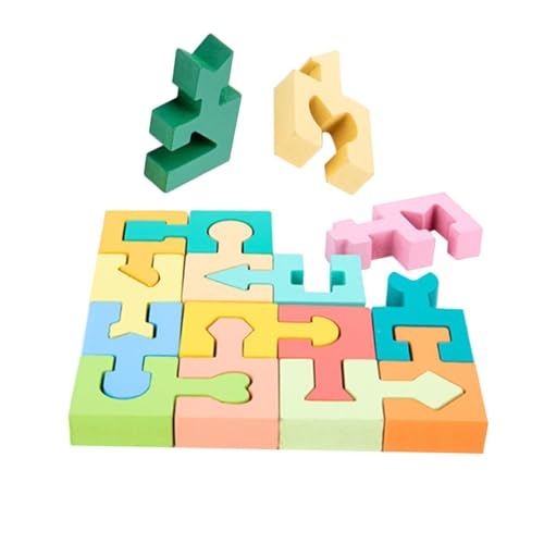 Vaguelly 1 Satz Bausteine ​​Puzzle Rätsel Lernblock Formen Denksportblock Vorschulgeometrie Lernspielzeug Für Passendes Puzzle- Kindergeschenk Holz von Vaguelly