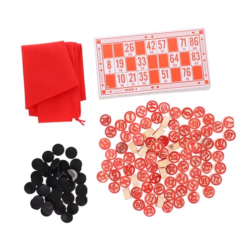 Vaguelly 1 Satz Bingo-Schach Bingo Schach Bingo-Zahlenkarten und Schach Holz Schachspiel Figuren Schachspiel Schachbrett Bingokarten für den Haushalt Bingo-Spielpapier Plastik rot von Vaguelly