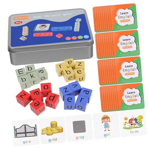 Vaguelly 1 Satz Englische Kartenbuchstabierwörter Buchstaben-Matching-Spiel -Aktivitätswürfel Alphabet-Spielzeug Wortspiele für Kinder Buchstabenspiele Alphabet-Spiele hölzern von Vaguelly