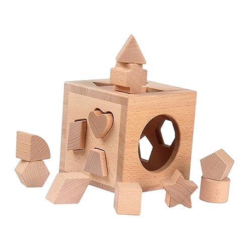 Vaguelly 1 Satz Form-Puzzle-Box Lernspielzeug Form-Puzzle-Spiel Geometrische Stapelblöcke Geometrie-passendes Spielzeug Puzzle-Spielzeug Formsortierspielzeug Kinderspielzeug Holz von Vaguelly