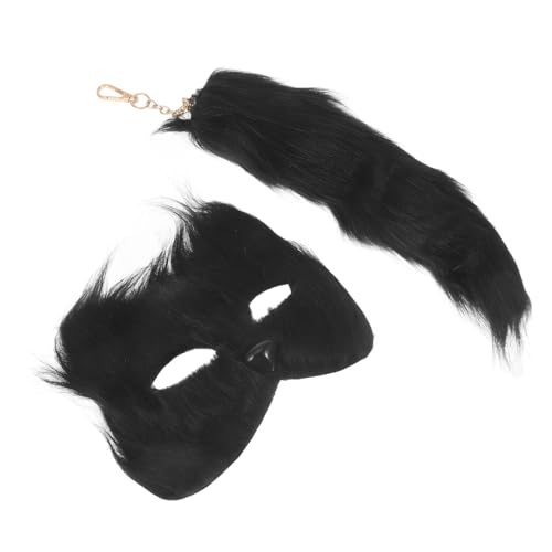 Vaguelly 1 Satz Fuchs Maske Faux-fuchs-maske Schwanzfuchs Tiermaske Mit Halbem Gesicht Fuchsmaske Maskenkostüm Gruselige Maske Fuchs Kostüm Dein Fälscher-cosplay Mantel Black Flaum von Vaguelly