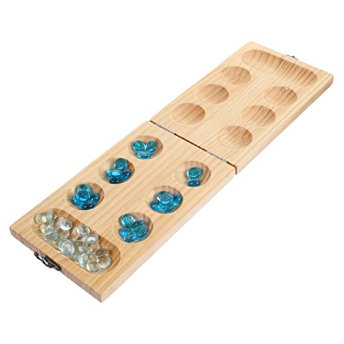 Vaguelly 1 Satz Glasperlen Brettspielspielzeug Mancala Klappbrett Holz Faltbares Hölzernes Mancala Trainingsschachspielzeug von Vaguelly