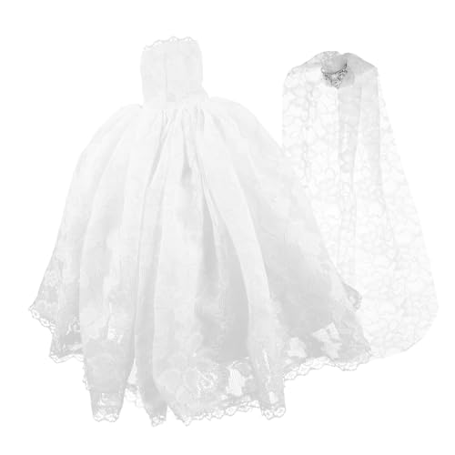 Vaguelly 1 Satz Hochzeitskleid für Puppenabendkleid Puppe Hochzeitskleid Schleier Puppenkleidung Puppen Accessoires Hochzeitskleid für Puppe Spielzeugpuppenkleid Polyester Weiß von Vaguelly