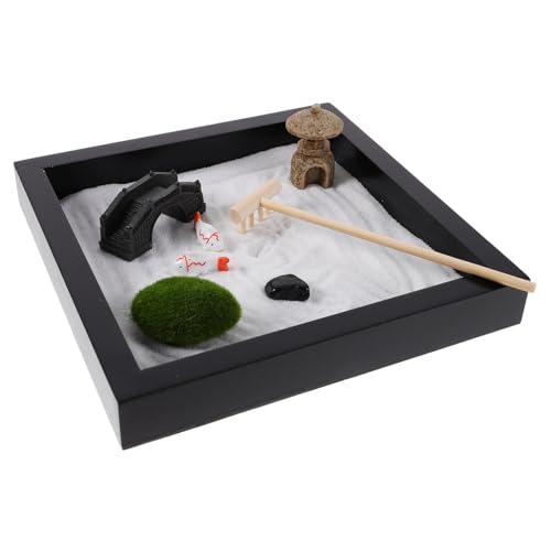 Vaguelly 1 Satz Japanischer Zen-Sandgarten japanischer Mini-Steingarten Mini japanische Laterne Zen-Gartenzubehör büro Dekoration Schreibtisch Dekoration Mikrolandschaftsdekor Schmuck Holz von Vaguelly