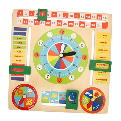 Vaguelly 1 Satz Kalender Uhr Holzspielzeug für Kleinkinder Lernen holzspielzeug kinderuhr Multifunktionaler Kleinkinderkalender aus Holz Lernspielzeug für Kleinkinder Spielzeuguhr von Vaguelly