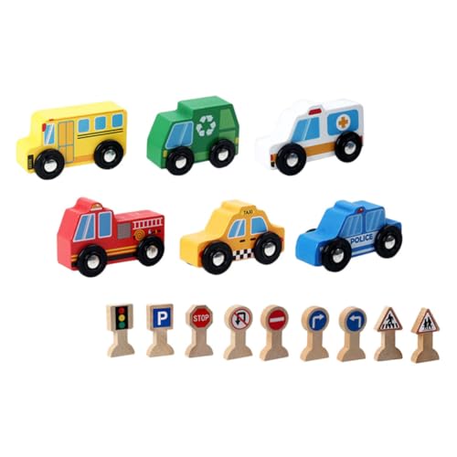 Vaguelly 1 Satz Kinderfahrzeug Aus Holz Autospielzeug Automodell Aus Holz Für Kinder Holzauto Mit Verkehrsschild Pädagogisches Werbezeichen Holzauto-spielset Kleinkind Fahrzeug Hölzern von Vaguelly