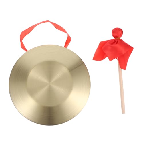 Vaguelly 1 Satz Kindergong traditioneller Schlaggong Gong mit Band hängender Gong Kinder Handgong Festliches Spielzeug Metallgong für Kinder Handlicher chinesischer Gong Buchenholz Golden von Vaguelly