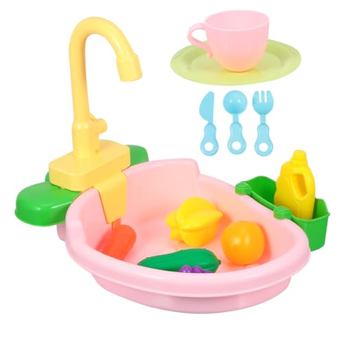 Vaguelly 1 Satz Kinderwaschbecken Schwimmbad kinderküche Kitchen kindergeschirr-Set Küchenzubehörset kochset Küchenzubehör Set spüle Plastik Rosa von Vaguelly