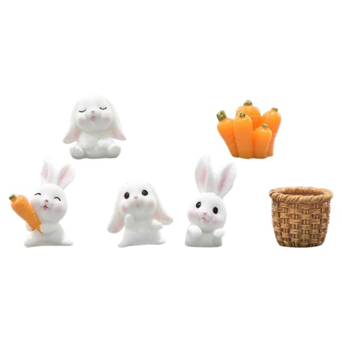 Vaguelly 1 Satz Mini-Kaninchen-Statue Cupcake-Topper mit Hasen tierische Hasenfiguren Mooshasenstatue Hasen deko Kaninchen deko Miniaturstatuen für den Tisch Mikro-Landschaftsharzhase von Vaguelly