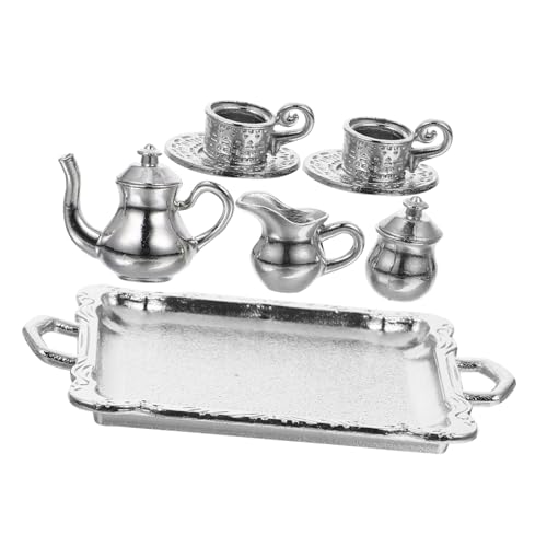 Vaguelly 1 Satz Mini-teeset Rollenspielzubehör Teezubehör Mini- Mini-teetassen Spielzeug Mini-kaffeetasse Miniatur-Dinge Mini-küchenzubehör Rollenspielset Silver Legierung von Vaguelly