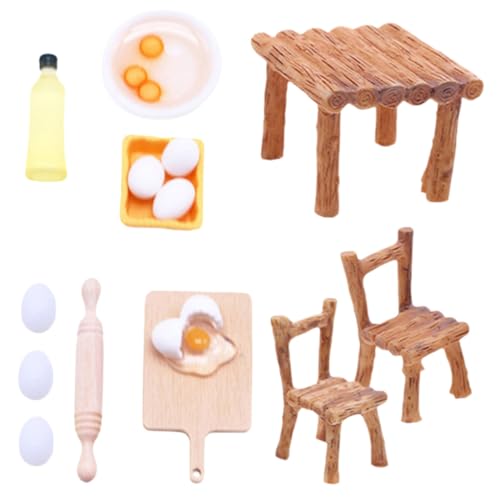 Vaguelly Miniatur Puppenhaus Küchenzubehör Set Esszimmer Tisch Mit Stühlen Resin Kochwerkzeuge Modell Für Miniaturküche Puppenhaus Requisiten Farblich Abgestimmte Miniaturaccessoires von Vaguelly