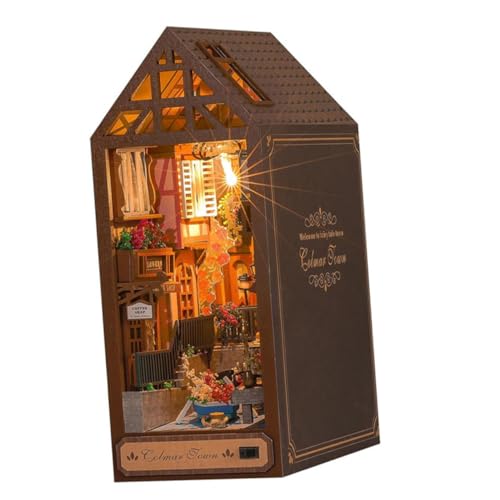 Vaguelly 1 Satz Miniatur-Puppenhaus-Bausatz DIY Miniatur-Buchset zusammengebaute Buchstützen bescherung Weihnachten weinachts Spielzeug Holzhaus Modell Montagehaus Papier Coffee von Vaguelly