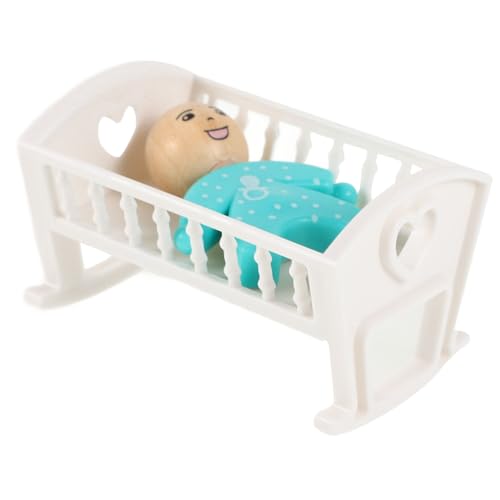 Vaguelly 1 Satz Puppenhausbett Miniaturbettmodell Puppenhaus Babybett Mini Hausbett Puppenstubenmöbel Babypuppenbett Puppenbett Dekoration Mini- -Krippen-Dekor Mini-Hausmöbel Holz von Vaguelly