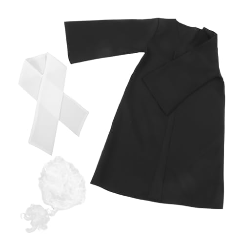 Vaguelly 1 Satz Richteruniform für Wissenschaftler Kostüme Gerichtsverkleidung Set Richter Kleidung Richterkostüm mit Perücke Richter Kostüm Perücke Polyester Black von Vaguelly