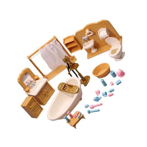 Vaguelly 1 Satz Simulation Badezimmer Mini- Miniaturmöbel Badezimmer-Organizer Mini-Essen badgarnitur badezusatz Badanzug winzige Badezimmermöbel Mini-Badezimmer schmücken Plastik Brown von Vaguelly