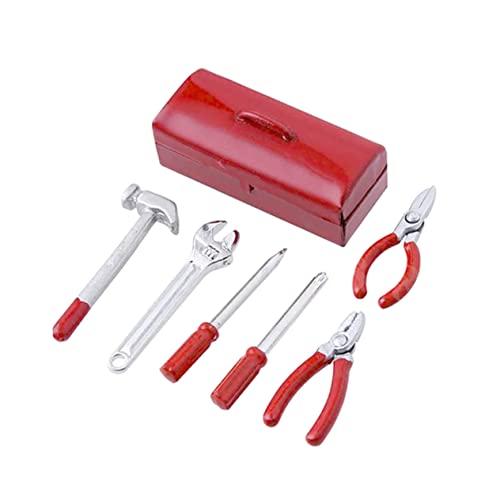 Vaguelly 1 Satz Simulations-Toolbox Mini-Werkzeuge Miniatur-Hauswerkzeuge Miniatur-Möbelwerkzeuge Cute Decor Mini Tool Mini Toys Kinderaccessoire dekoratives Miniaturspielzeug Legierung rot von Vaguelly