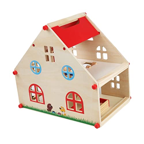 Vaguelly 1 Satz Spielhaus Zum Puppenhausbau Mini- Minihaus Miniaturpuppenhausmöbel Winziges Kinderspielzeug Mini-Puppen Miniaturen Gebäude Rot Hölzern von Vaguelly