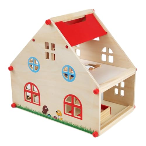 Vaguelly 1 Satz Spielhaus Zum Puppenhausbau Miniaturen Miniaturmöbel Kinderspielzeug Mini- Puzzle Für Miniaturpuppenhausmöbel Miniaturhaus -Kits Hölzern Rot von Vaguelly