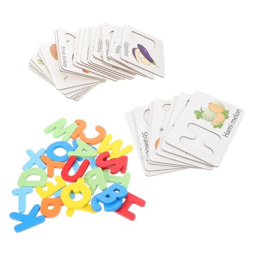 Vaguelly 1 Satz Spielzeugbildkarten Frucht-Flash-Karten Lernkarten Aus Holz ABC-holzpuzzle Vorschul-Matching-Puzzle Pädagogisches Puzzlespiel Zahlenspielzeug Für Vorschulkinder Hölzern von Vaguelly