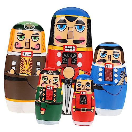 Vaguelly Handgefertigte Hölzerne Matrjoschka-Puppen 5-lagiger Nussknacker Nesting Doll Toys Frühes Pädagogisches Spielzeug Stapelpuppe Spielzeug Heimdekoration Handwerk von Vaguelly